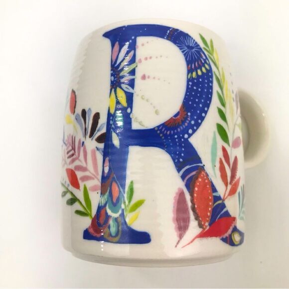 Anthropologie Starla M. Halfmann Petal Pallette Monogram R Floral Artisan Mug - Picture 5 of 13